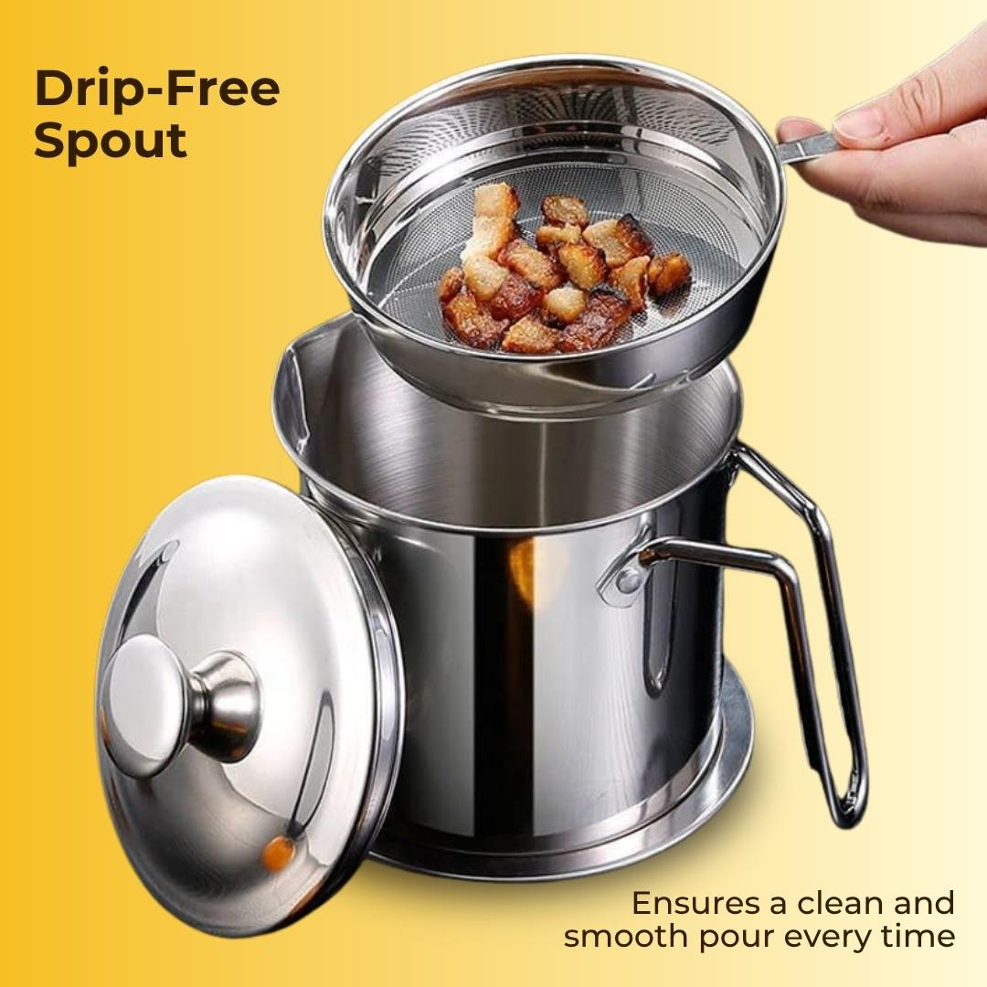 Stainless Steel Oil Strainer Pot With Free Kitchen Label Stickers