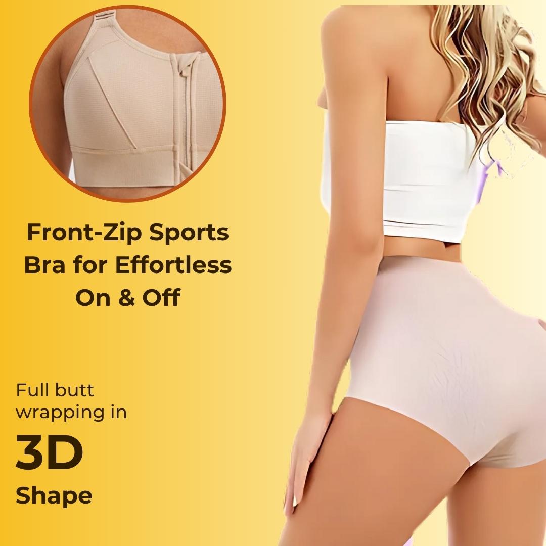 Zip Up Sports Bra and Seamless Underwear Same Color Lingerie Combo With FREE Undergarment Storage Box