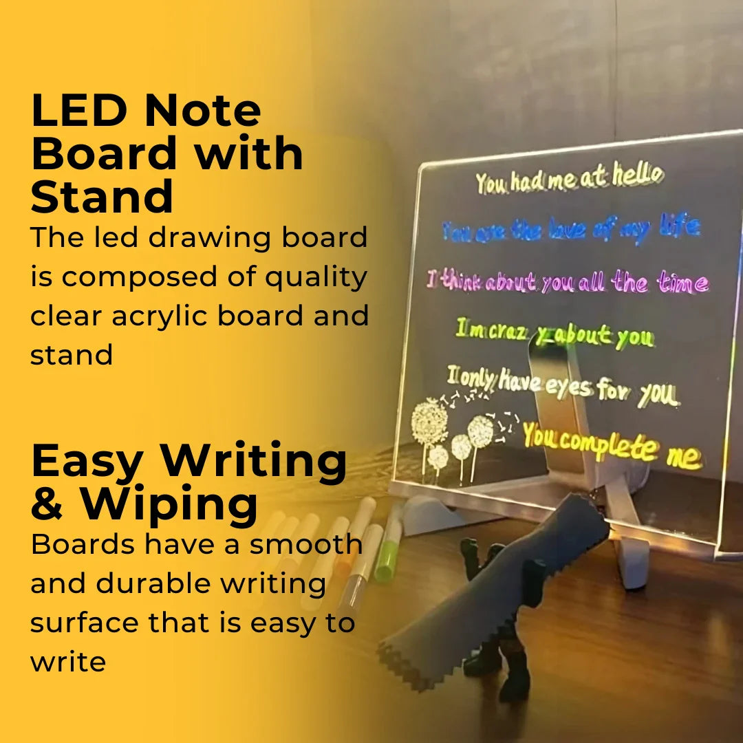 LED Rewritable Acrylic Message board with stand + 14 Multi Colored Pen FREE