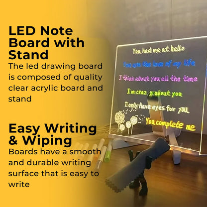 LED Rewritable Acrylic Message board with stand + 14 Multi Colored Pen FREE