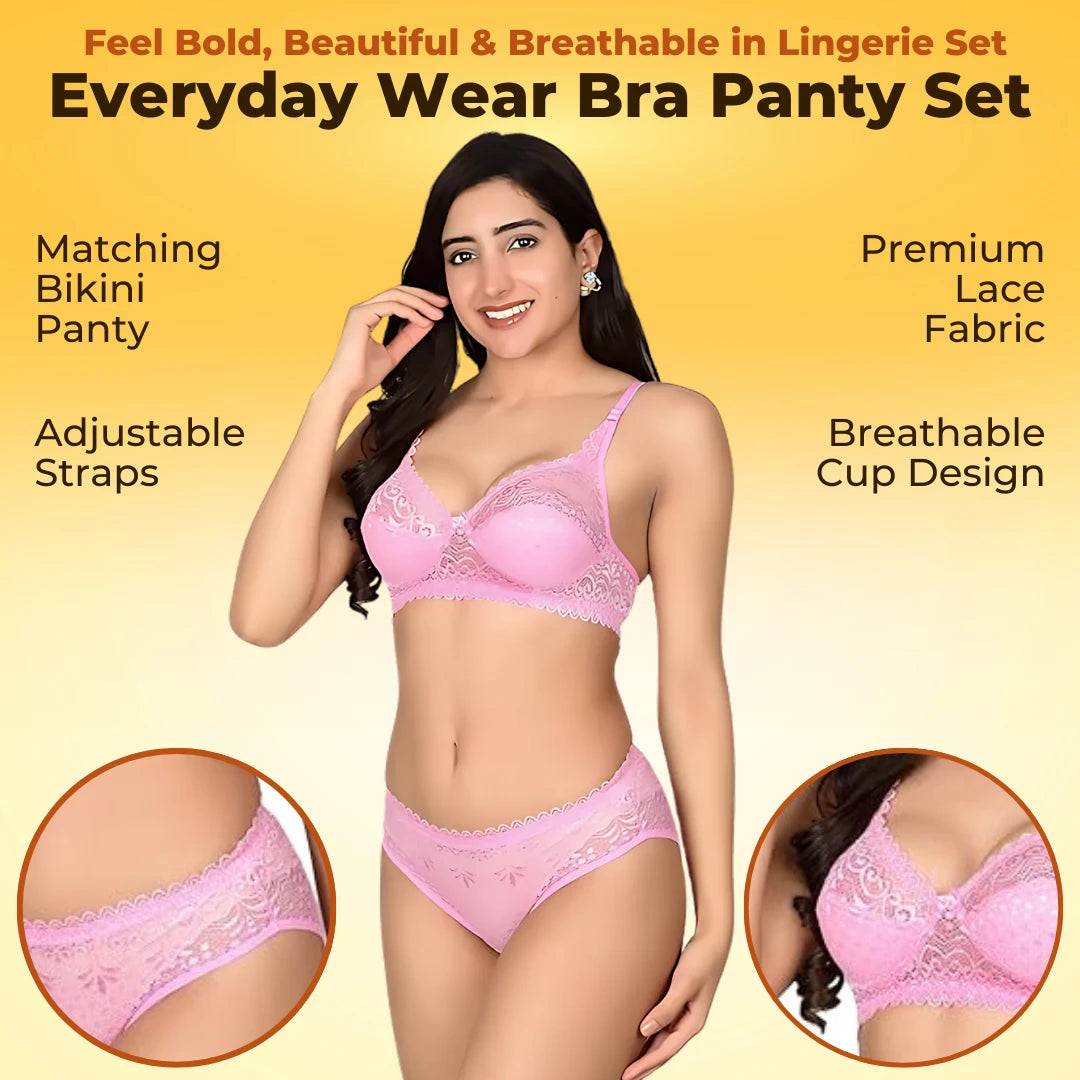 Everyday Wear Lingerie Set - Cotton Front Open Bra + Seamless No Panty Lines Underwear Set For Women