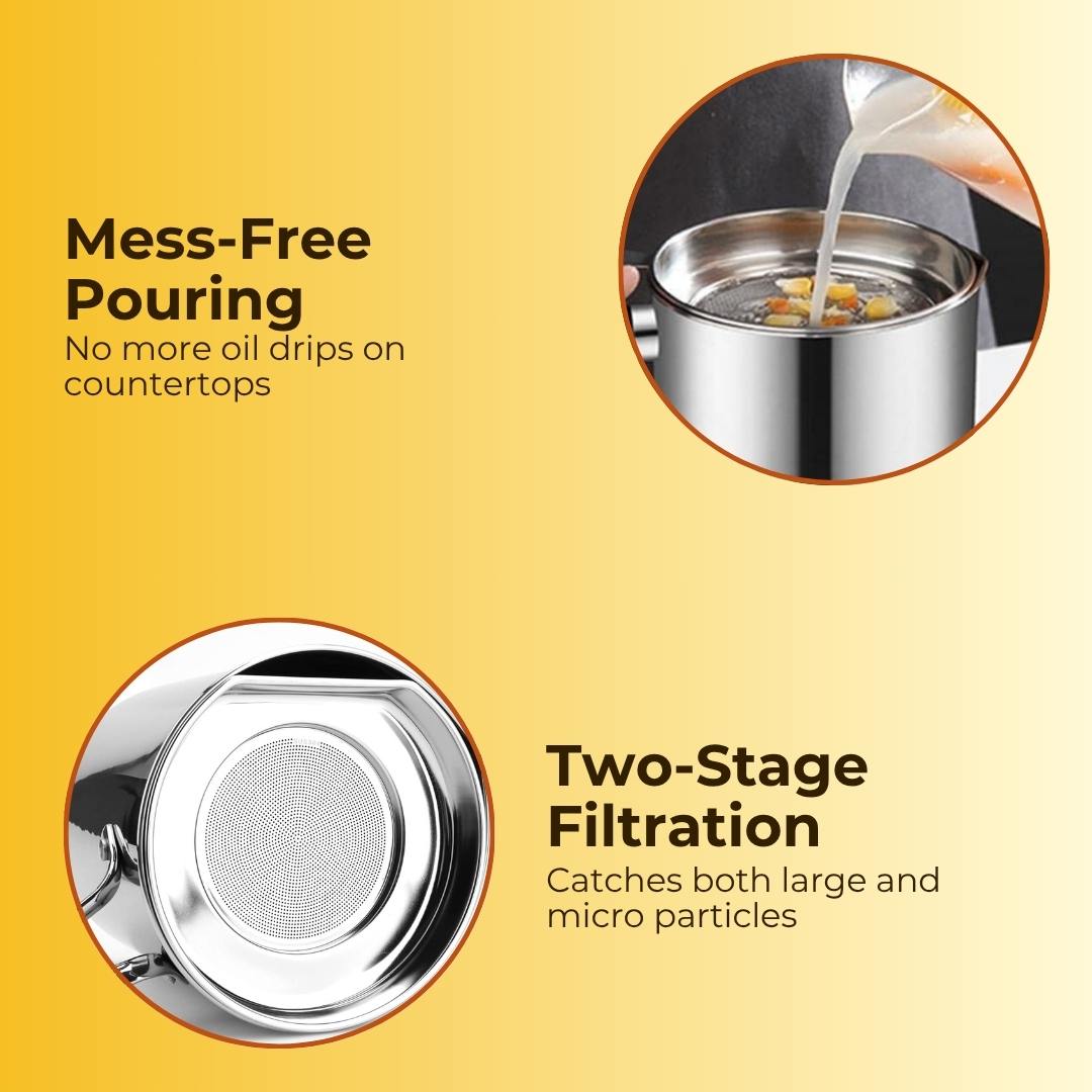 Stainless Steel Oil Strainer Pot With Free Kitchen Label Stickers
