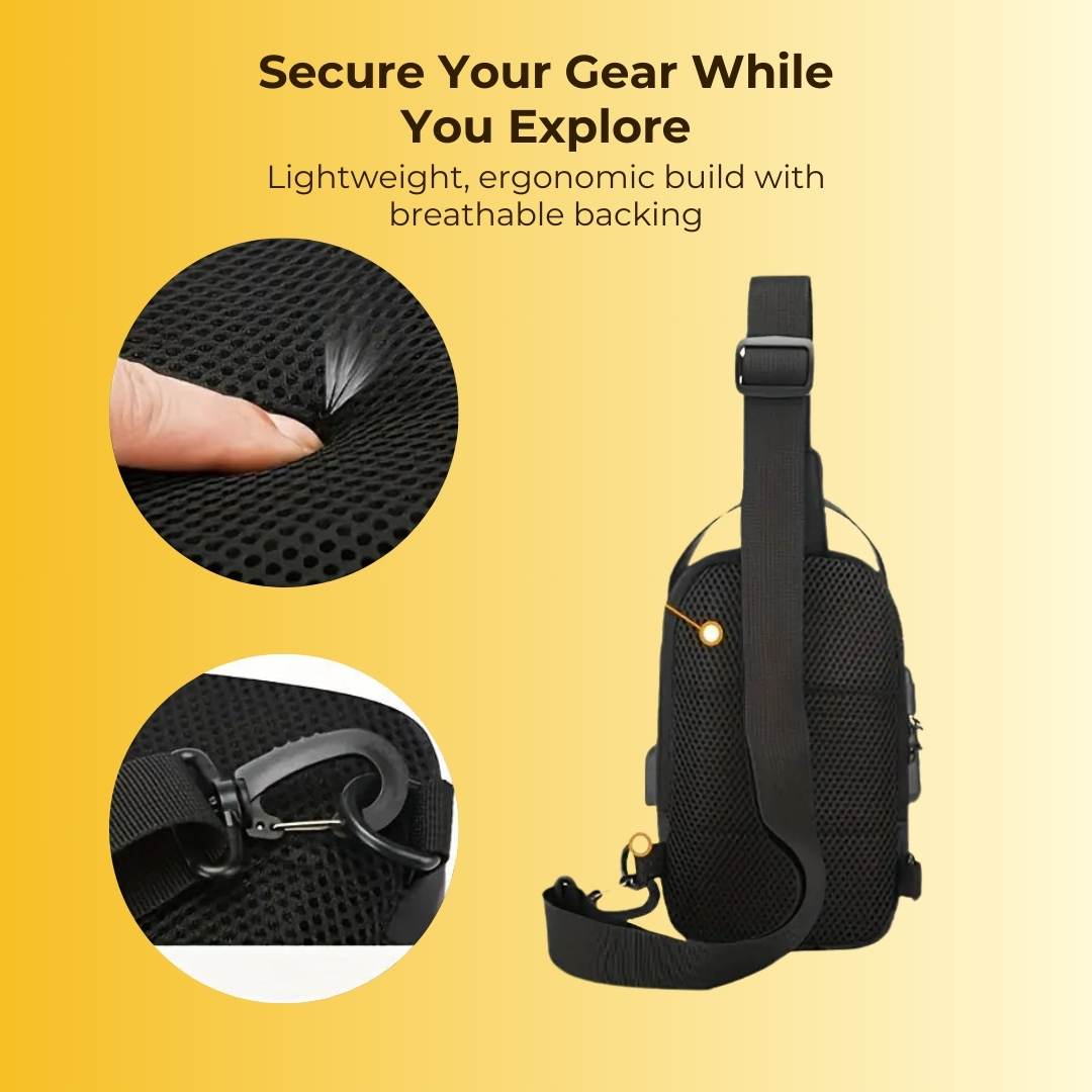 Anti-Theft Sling Travel Bag Pack With USB Charging & Waterproof Build - With FREE Lightening USB Charging Cable