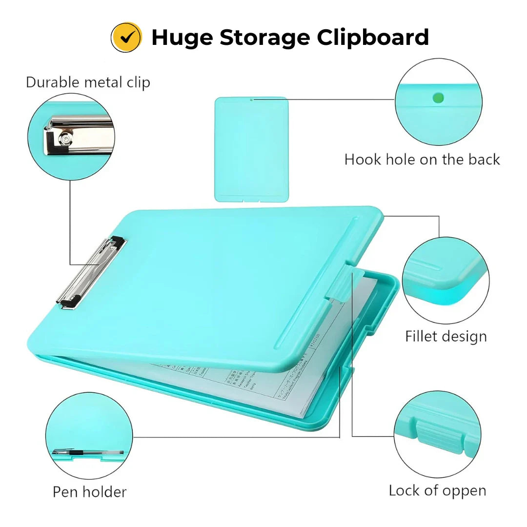 Clipboard Paper Holder Storage Writing Pad with Storage Plastic Clipboard Ideal for Office, Nurse, Students, Teachers, Sales