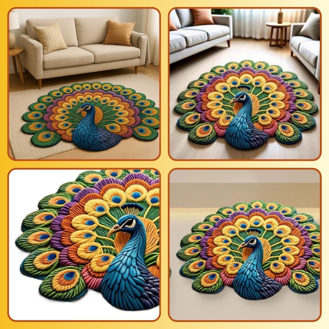 Imported 3D Peacock Mat Quick Dry Non Slip - Pack Of 2