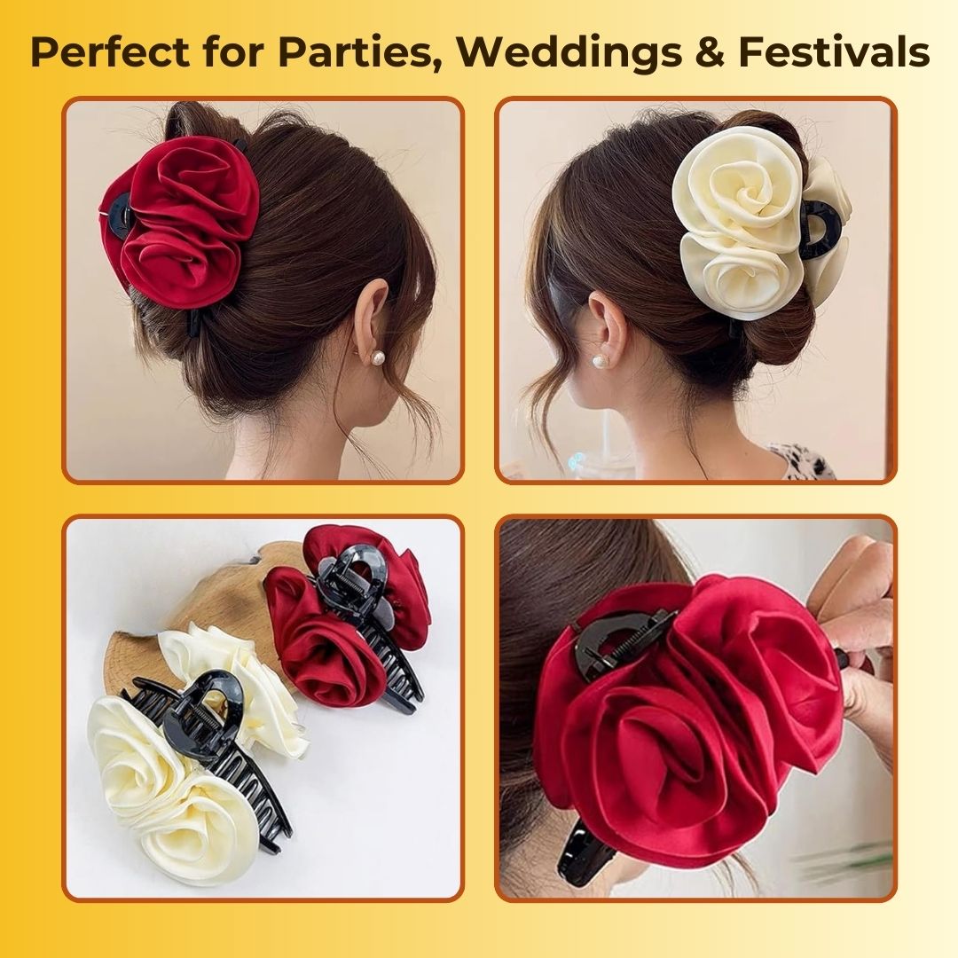 Rose Hair Clip Pack of 2 (1 White & 1 Red)