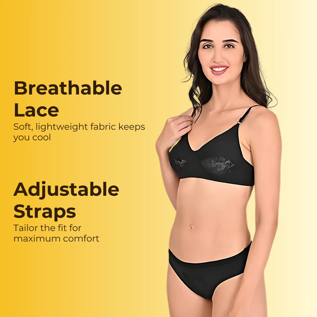 Everyday Wear Lingerie Set - Cotton Front Open Bra + Seamless No Panty Lines Underwear Set For Women