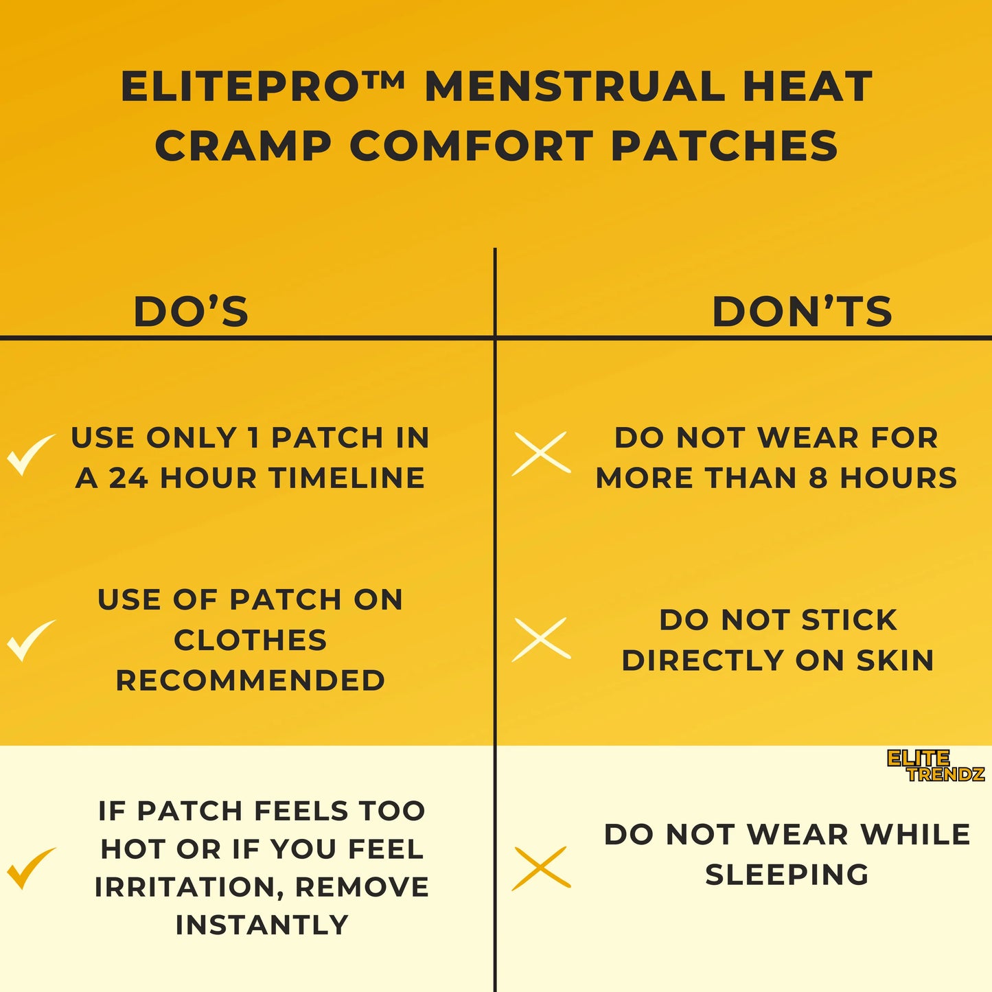 ELITEPRO™ MENSTRUAL HEAT CRAMP COMFORT PATCHES