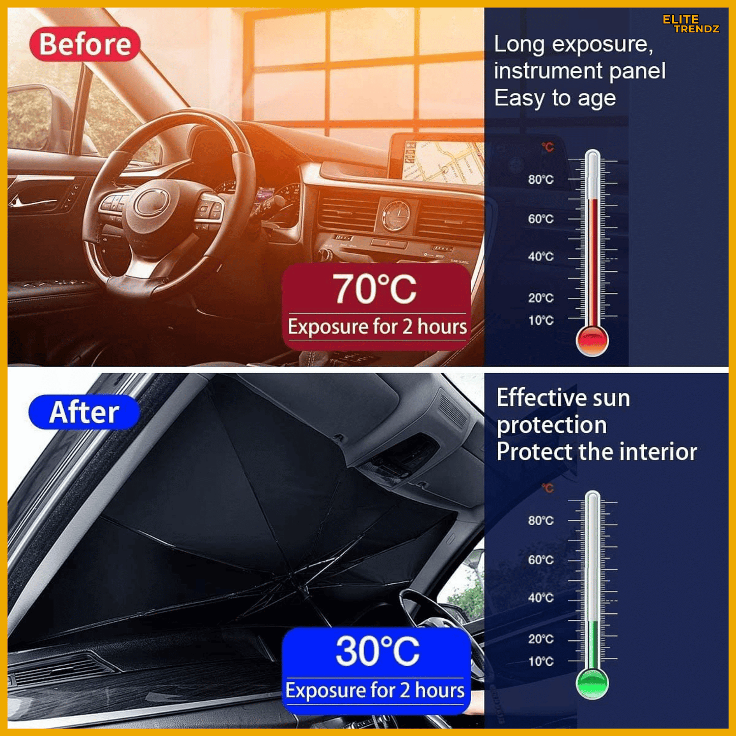 ELITEPRO™ CAR SUN SHADE WINDHSIELD UMBRELLA: Keep Your Car Cool & Protected