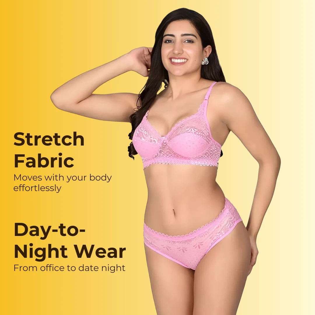 Everyday Wear Lingerie Set - Cotton Front Open Bra + Seamless No Panty Lines Underwear Set For Women