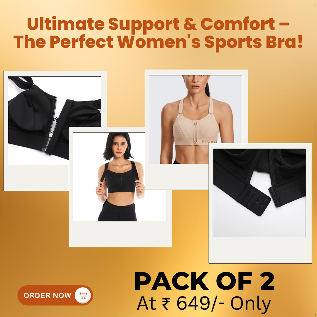 High Impact Zip Up Front Cross Back Bra - (Pack af 2) Adjustable Size (MultiColor)