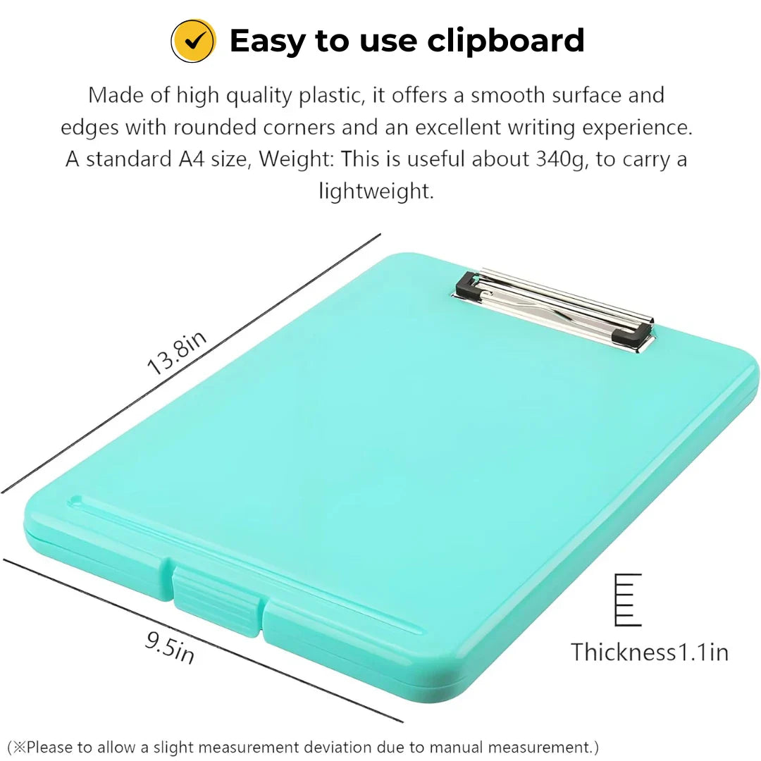 Clipboard Paper Holder Storage Writing Pad with Storage Plastic Clipboard Ideal for Office, Nurse, Students, Teachers, Sales