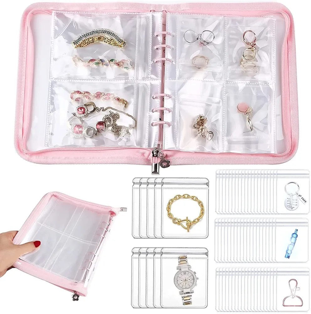 ELITEPRO™ Transparent Jewelry Storage Book Set, Anti Oxidation Jewelry Storage Organizer Bag with 60 Pockets for Bracelets Necklace Rings