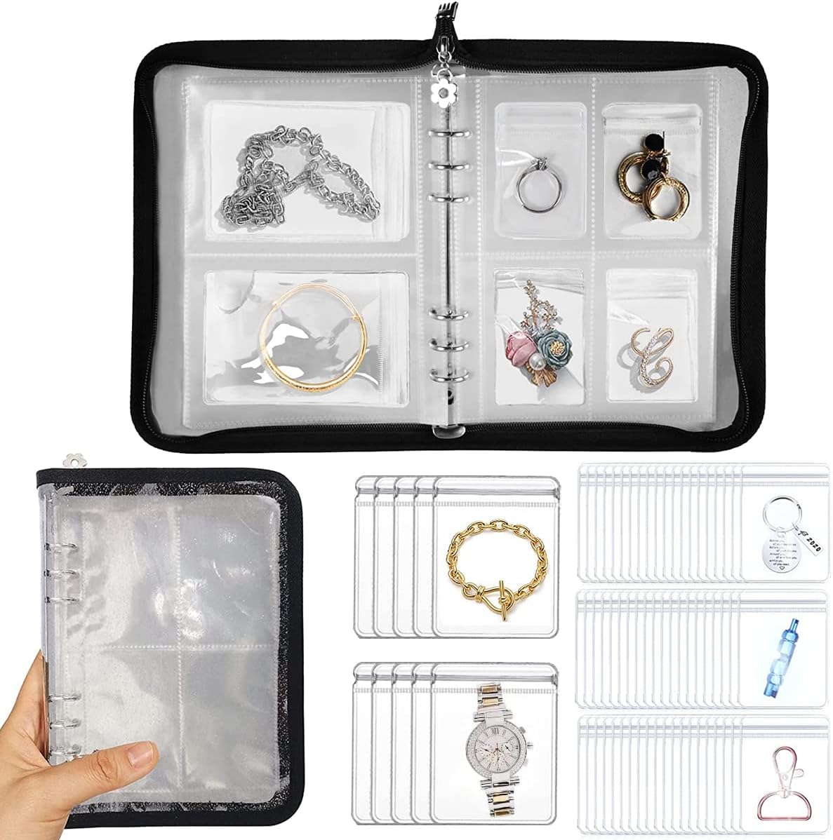 ELITEPRO™ Transparent Jewelry Storage Book Set, Anti Oxidation Jewelry Storage Organizer Bag with 60 Pockets for Bracelets Necklace Rings