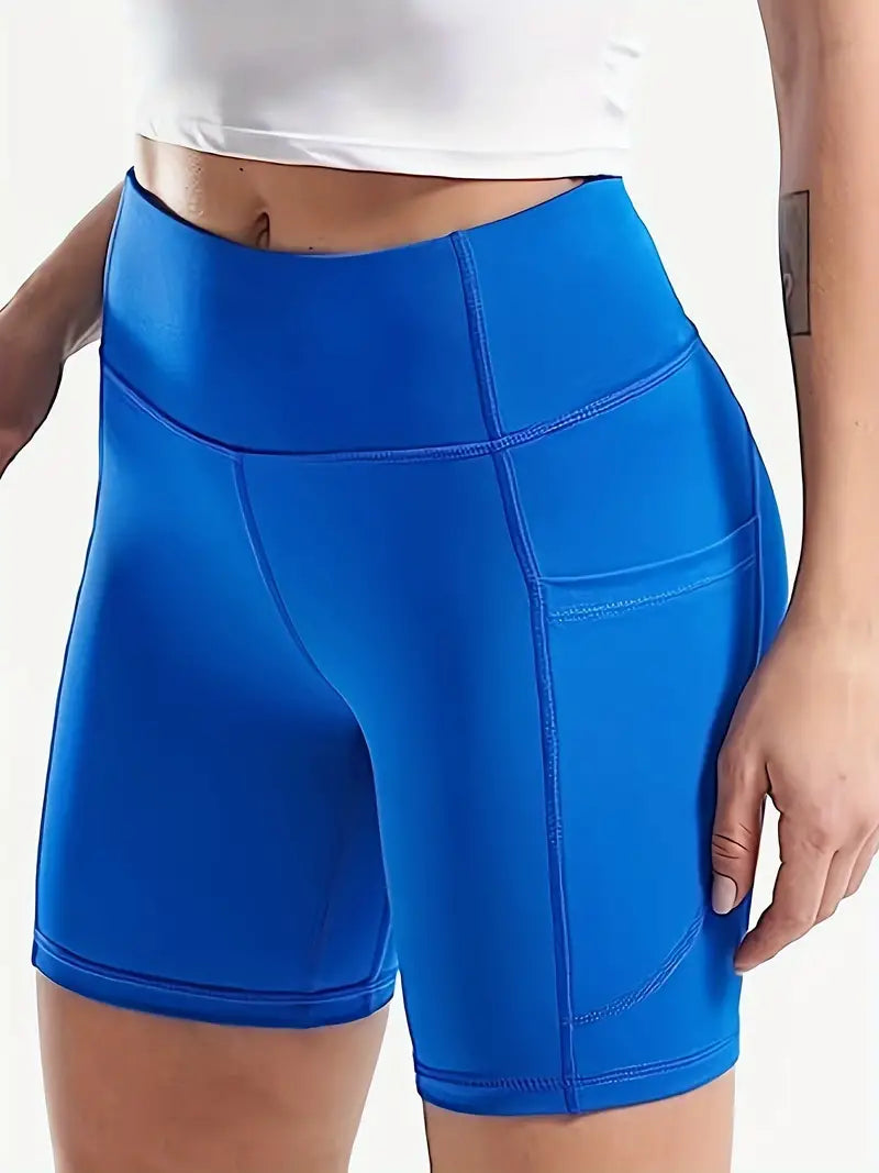 ELITEPRO™ 3 Pack Plus Size Sports Leggings Set, Women's Plus Solid Wide Waistband Tummy Control Yoga Biker Shorts With Phone Pockets 3pcs Set