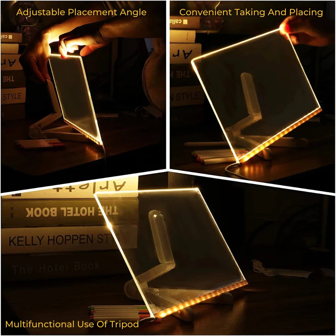 LED Rewritable Acrylic Message board with stand + 14 Multi Colored Pen FREE