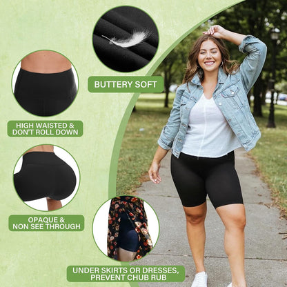 ELITEPRO™ 3 Pack Plus Size Sports Leggings Set, Women's Plus Solid Wide Waistband Tummy Control Yoga Biker Shorts With Phone Pockets 3pcs Set