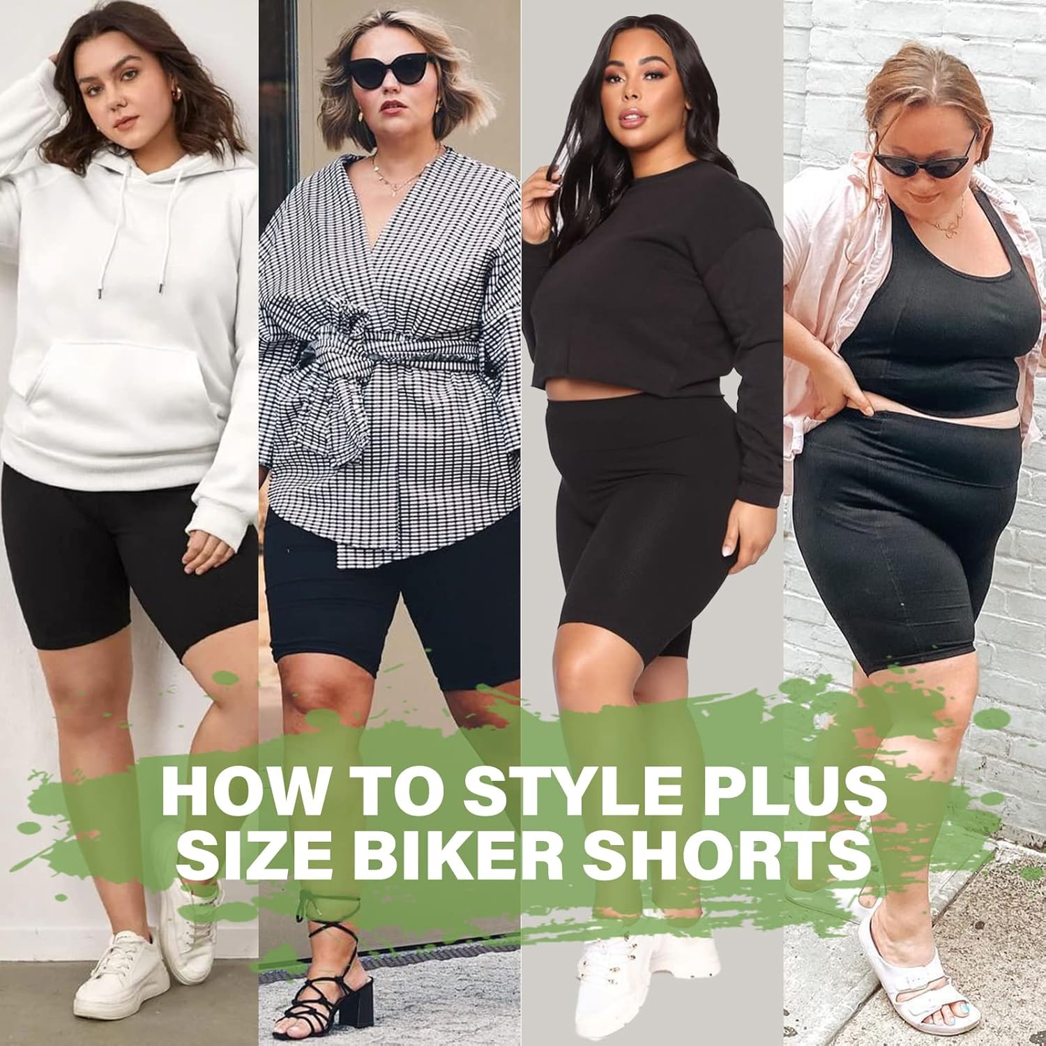 ELITEPRO™ 3 Pack Plus Size Sports Leggings Set, Women's Plus Solid Wide Waistband Tummy Control Yoga Biker Shorts With Phone Pockets 3pcs Set