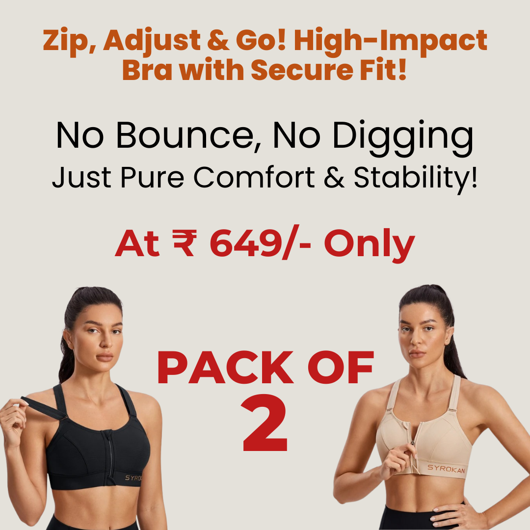 High Impact Zip Up Front Cross Back Bra - (Pack af 2) Adjustable Size (MultiColor)