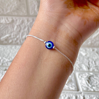 Sleek Chain Evil Eye Bracelet 925 Pure Sterling Silver