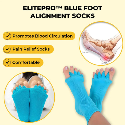 ELITEPRO™ Blue Foot Alignment Socks, Finger Toe Separator Easing Foot Pain, Improving Posture & Increasing Flexibility for Men & Women for office,Yoga | Foot Pain Relief