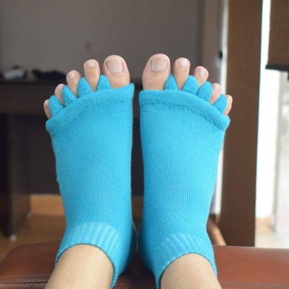 ELITEPRO™ Blue Foot Alignment Socks, Finger Toe Separator Easing Foot Pain, Improving Posture & Increasing Flexibility for Men & Women for office,Yoga | Foot Pain Relief