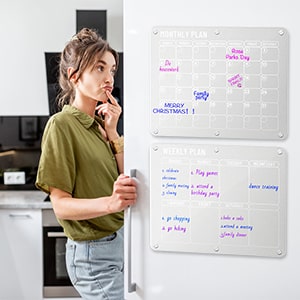 ELITEPRO™ Magnetic Acrylic Calendar & Planner, Acrylic Dry Erase Board for Fridge, 16"x12" Clear Calendar & Memo Board for Refrigerator, Monthly Planner and Whiteboard, Includes 4 Dry Erase Markers, Eraser, Pen Holder