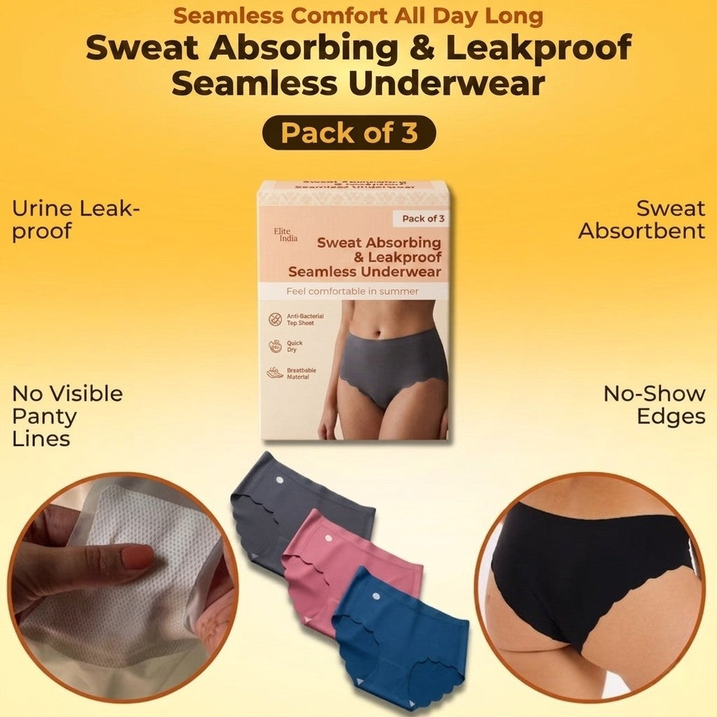 Sweat Absorbing & Leakproof Seamless Underwear - Pack Of 3