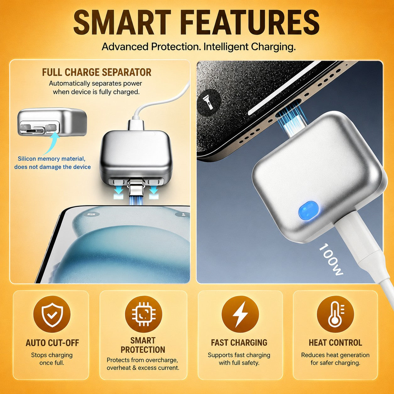 Automatic Disconnect Charger, 140W Auto Cut-Off Charger Protector with AI Full-Charge Disconnect, Prevent Battery Aging and Extend Equipment Lifespan for Type C Cable Phone Laptop