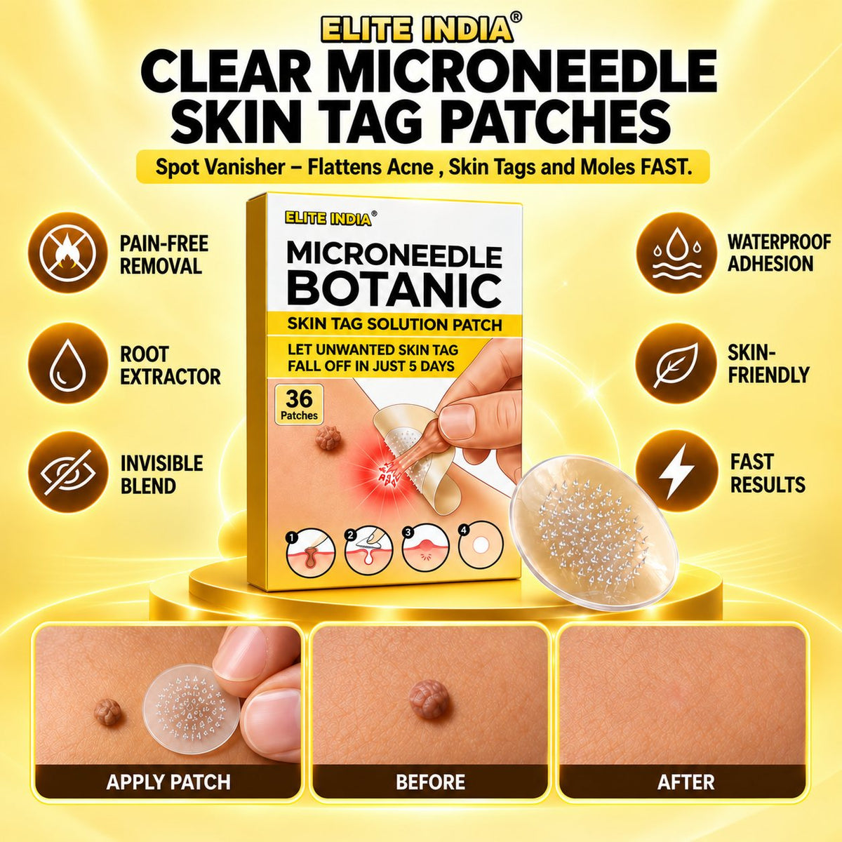 Elite India Clear Microneedle Skin Tag Patches - Pack Of 2