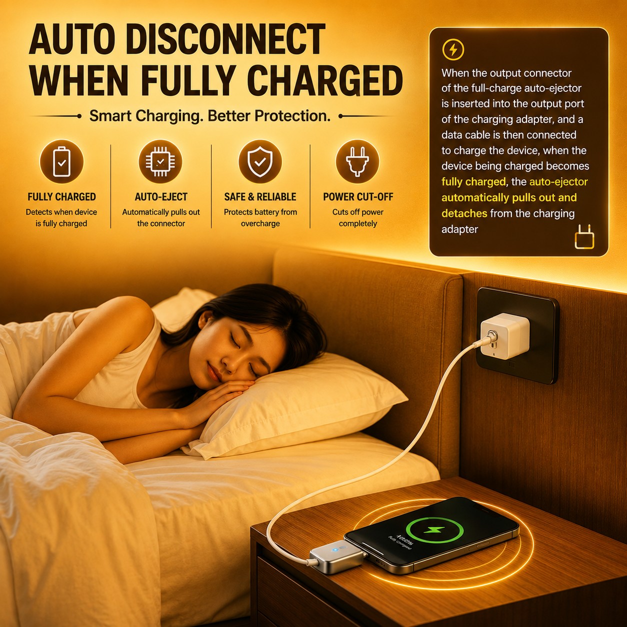 Automatic Disconnect Charger, 140W Auto Cut-Off Charger Protector with AI Full-Charge Disconnect, Prevent Battery Aging and Extend Equipment Lifespan for Type C Cable Phone Laptop