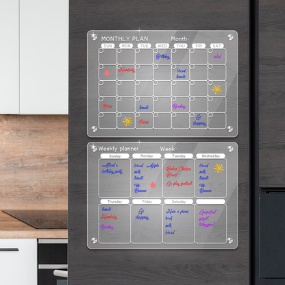 ELITEPRO™ Magnetic Acrylic Calendar & Planner, Acrylic Dry Erase Board for Fridge, 16"x12" Clear Calendar & Memo Board for Refrigerator, Monthly Planner and Whiteboard, Includes 4 Dry Erase Markers, Eraser, Pen Holder