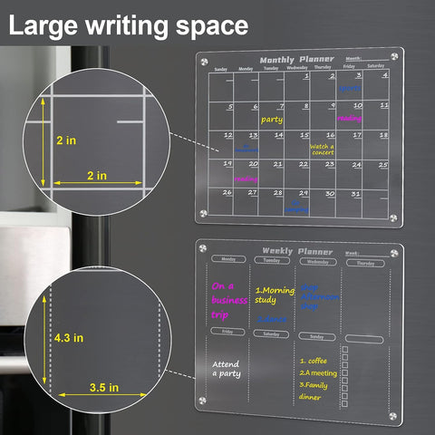ELITEPRO™ Magnetic Acrylic Calendar & Planner, Acrylic Dry Erase Board for Fridge, 16"x12" Clear Calendar & Memo Board for Refrigerator, Monthly Planner and Whiteboard, Includes 4 Dry Erase Markers, Eraser, Pen Holder